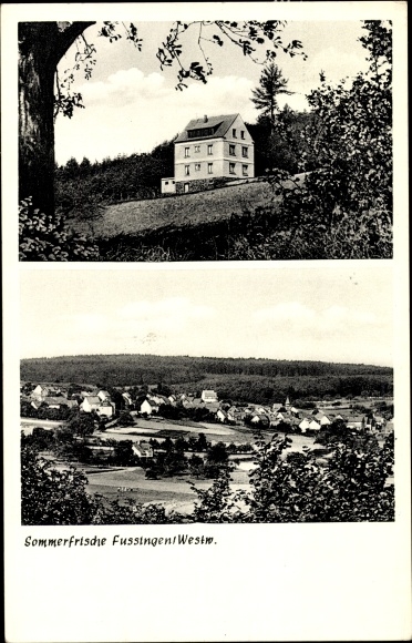 Postcard Fussingen Waldbrunn Westerwald, Pension Haus Schönblick, local panorama