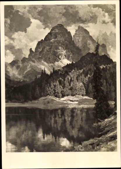Artist PC Maurus, Hanns, Misurinasee with Drei Zinnen, HDK 437, forest, mountain peaks