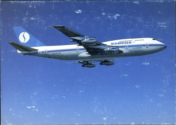 Postcard passenger plane, Sabena, Belgian World Airlines, Boeing 747 300