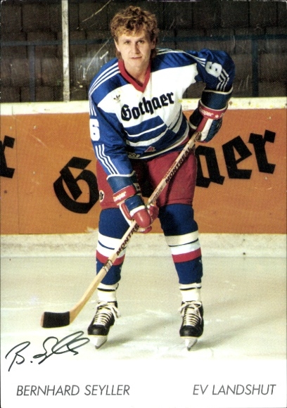 Postcard ice hockey player Bernhard Seyller, EV Landshut, autograph