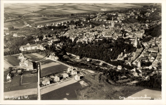 Postcard Warburg in Westphalia, aerial photograph