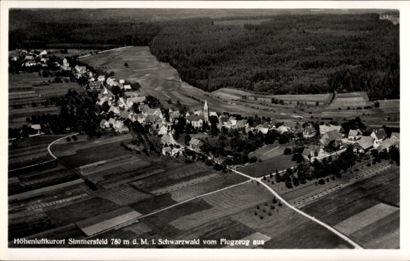 Postcard Simmersfeld in the Black Forest, aerial photo, high altitude health resort, Black Forest, 780 m,