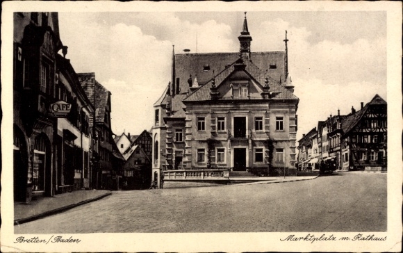 Postcard Bretten in Baden, Market Square, Town Hall