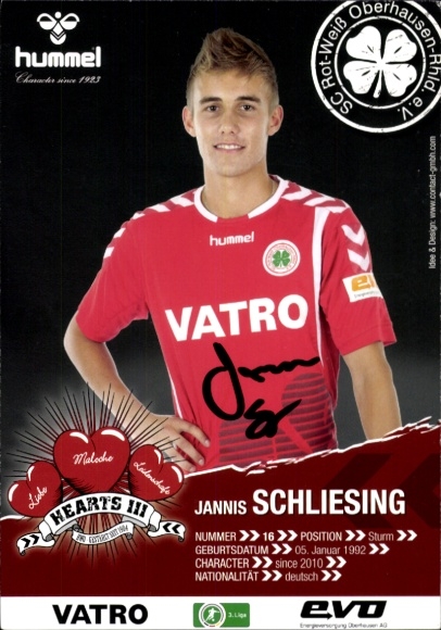 Autogrammkarte Fußballer Jannis Schliesing, Rot-Weiss Oberhausen, Autogramm