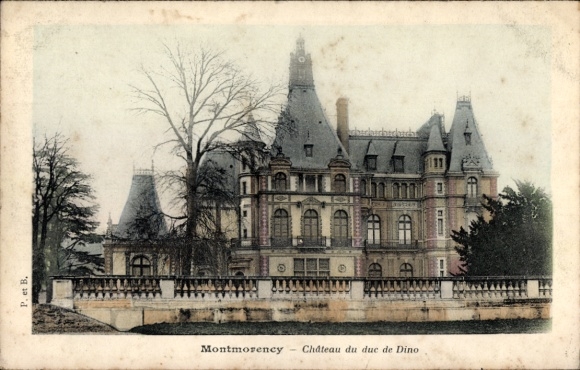 Ak Montmorency Val d’Oise, Château du duc de Dino,  Villa, beeindruckende Architektur, Bäume, Gar