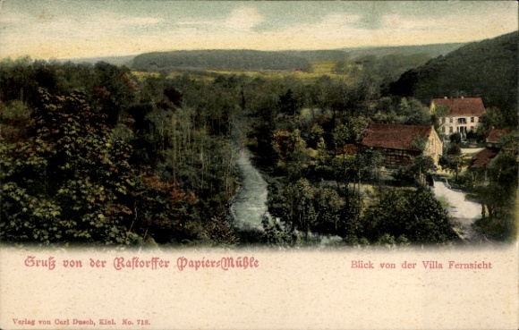 Postcard Rastorf Schleswig-Holstein, Rastorffer Paper Mill, view from Villa Fernsicht