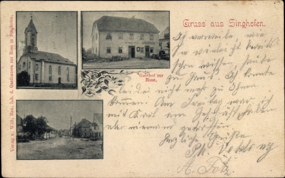 KP Singhofen im Taunus, Gasthof zur Rose, kościół, fragment ulicy