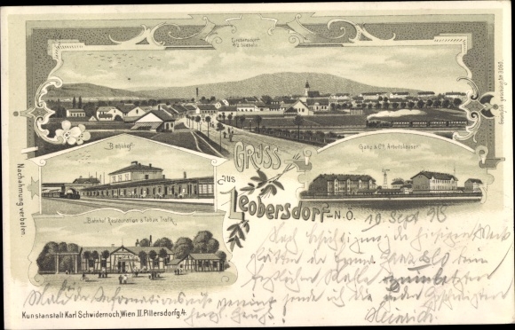 Chromo-Litho Leobersdorf Lower Austria, panorama, railway station, factory, railway station restoration