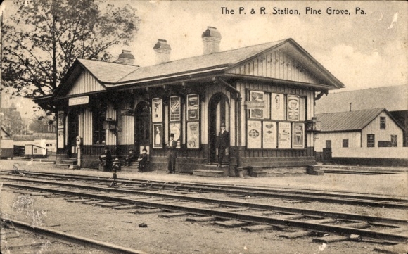 Ansichtkaart Pine Grove Pennsylvania, treinstation, P. & R.