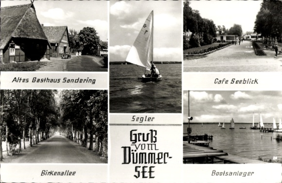 Ak Lembruch in Nedersaksen, Restaurant Café Seeblick, eigenaresse mevrouw Sandering, Birkenallee, rieten dak