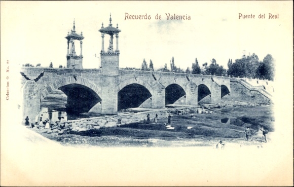 Ak Valencia Stadt Spanien, Brücke Puente del Real, historische Architektur, viele Personen