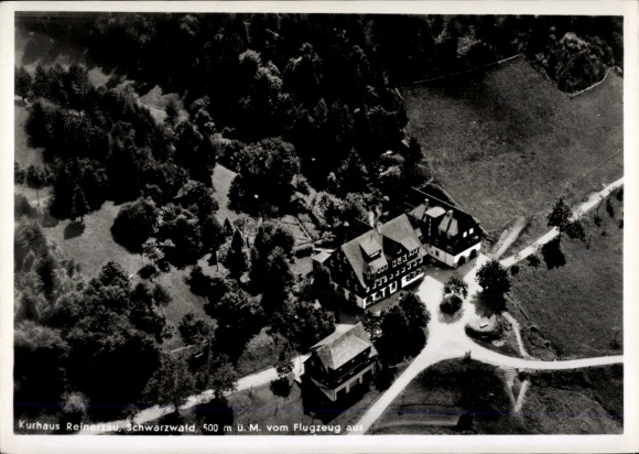 Postcard Reinerzau Alpirsbach in the Black Forest, aerial photograph, spa house