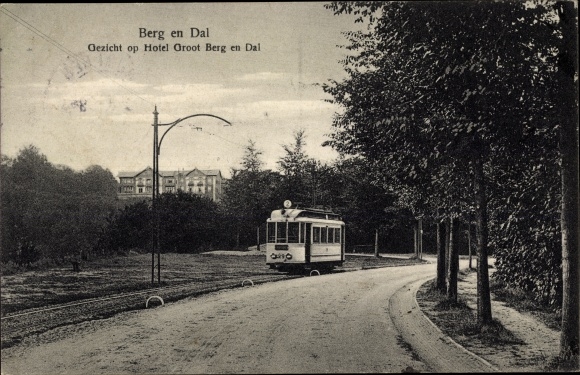 Postcard Berg en Dal Gelderland Netherlands, Hotel Groot, tram