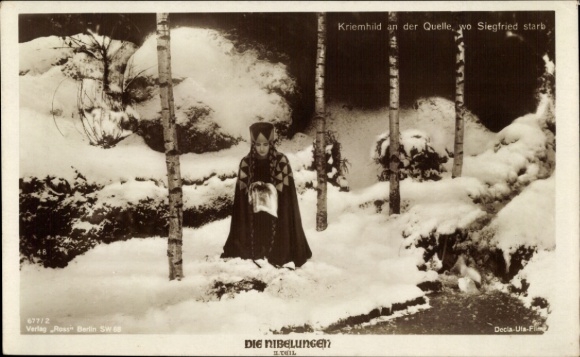 Postcard The Nibelungen, film scene, Kriemhild at the spring where Siegfried died, Ross 677/2