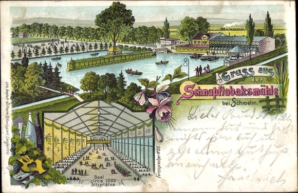 Litho Schwelm in Westfalen, Inn Schnupftabaksmühle, binnenaanzicht, hal