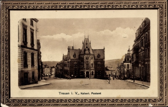 Embossed passepartout PC faithful in the Vogtland Saxony, imperial post office, road section