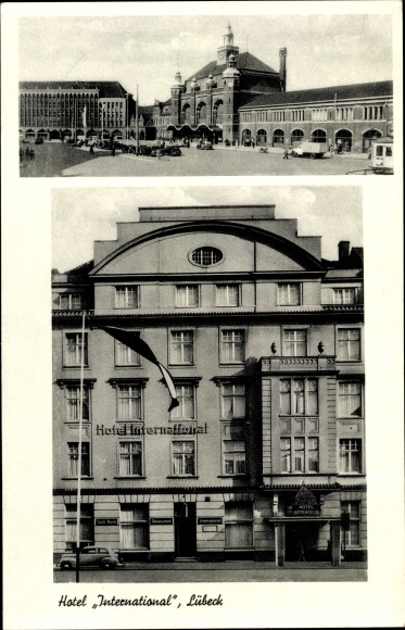 Ak Lübeck in Schleswig Holstein, Blick auf das Hotel International, Bahnhof