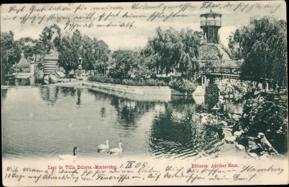 Postcard Villa Dolores Montevideo Uruguay, Lago, swans, observation tower