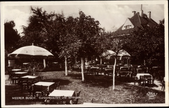 Postcard Meerbusch in the Rheinkreis Neuss, terraces and garden restaurant Meerer Busch