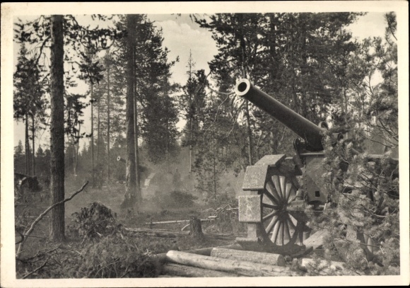 Postcard Waffen-SS, Battle of the SS Mountain Division North in Karelia, Finnish artillery, EAS