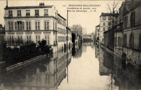 Postcard Billancourt Hauts de Seine, flood January 1910, flooded street