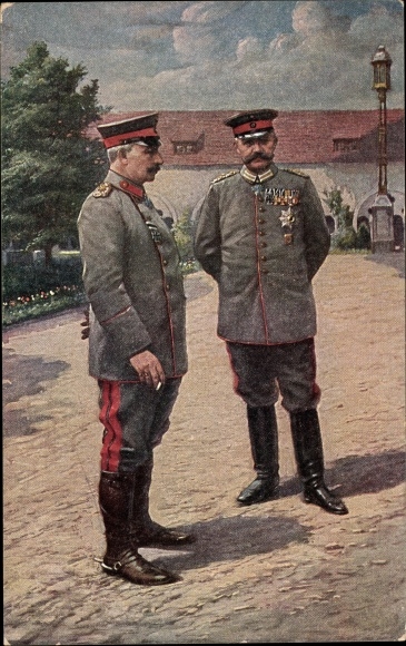 Postcard Kaiser Wilhelm II, Field Marshal Paul von Hindenburg, Posen Castle, 1915