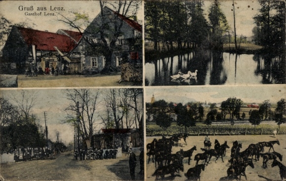 Postcard Lenz Priestewitz Saxony,, Gasthof Lenz, partial views, horses