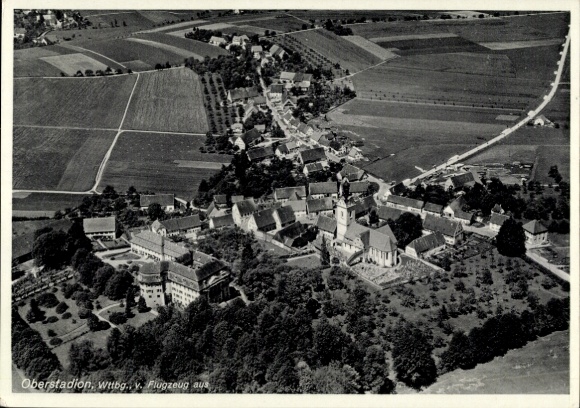 Postcard Oberstadion in Württemberg, aerial photograph of the town and its surroundings