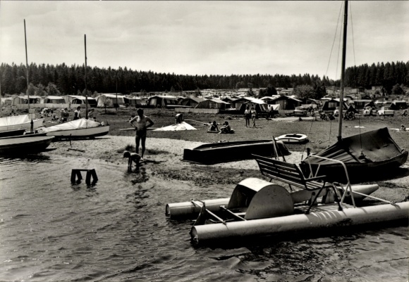 Ak Ehrenfriedersdorf im Erzgebirge, Campingplatz, Greifenbachstauweiher, Zeltplätze, Boote