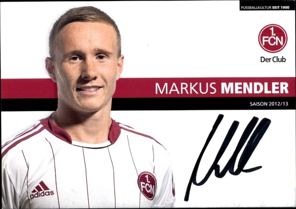 Autograph card footballer Markus Mendler, 1. FC Nuremberg, autograph