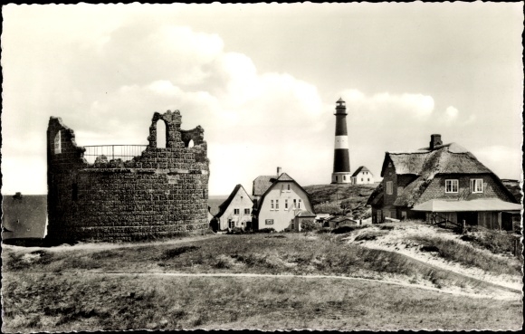 Ak Hörnum auf Sylt Nordfriesland, Ruine, Leuchtturm, Reethäuser