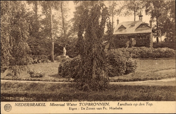 Postcard Nederbrakel East Flanders, Mineraal water, country house, garden, statue, trees