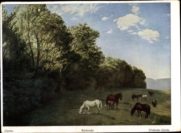 Artist Postcard Thoma, Hans, Grazing Horses