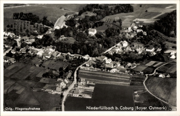 Postcard Niederfüllbach near Coburg Upper Franconia, aerial photograph