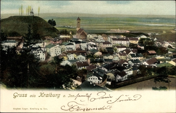 Postcard Kraiburg am Inn, panorama of the city, chapel, church