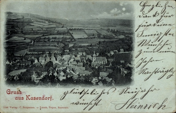 KP Kasendorf w Górnej Frankonii, zdjęcie krajobrazu, widok domów, widok na pola, pocztówka