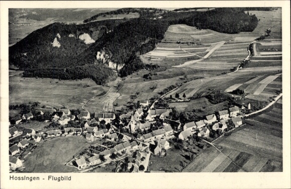 Postcard Hossingen Meßstetten in the Zollernalb district, aerial photograph
