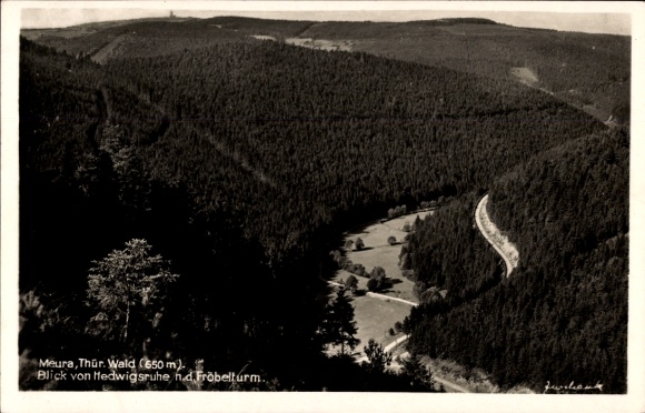 Postcard Meura in Thuringia, view from Hedwigsruhe to the Fröbelturm