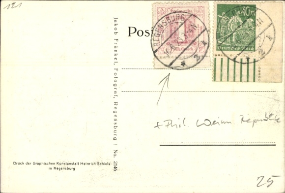 Postcard Regensburg, marriage of Princess Elisabeth of Thurn & Taxis with Friedrich Christian of Saxony
