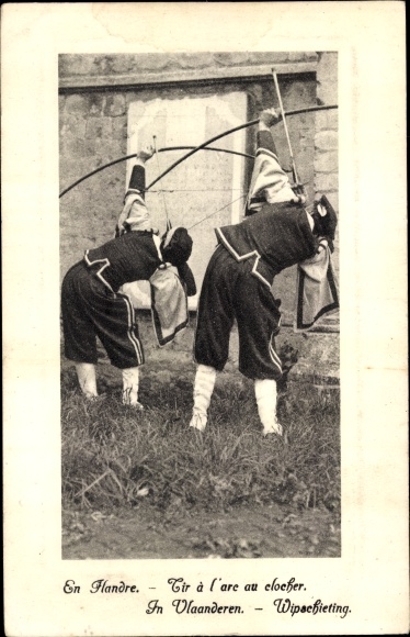 Postcard En Flandre, Archery at the bell tower, Bogenschützen