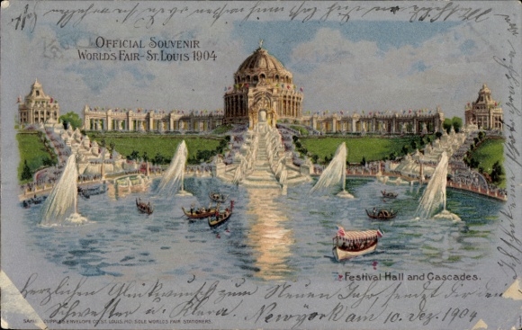 Chromo-Litho Saint Louis Missouri USA, World Exhibition 1904, Festival Hall, Cascades