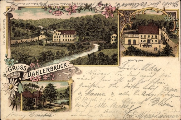 Chromo-Litho Dahlerbrück Schalksmühle in Sauerland, Hotel Hencke, partial views