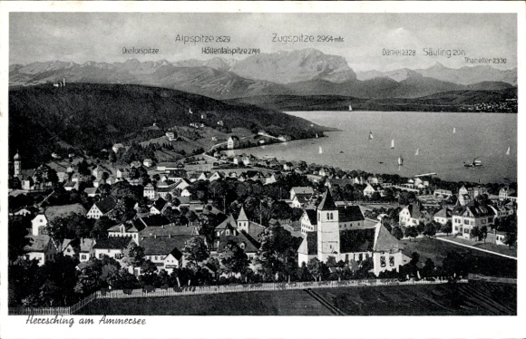 Postcard Herrsching am Ammersee, general view, Zugspitze, Alpspitze, Höllentalspitze