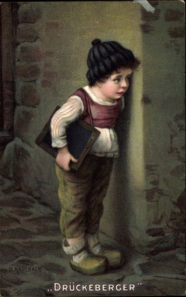 Artist Chromo-Litho Kaulbach, H., Slacker, Boy with Blackboard
