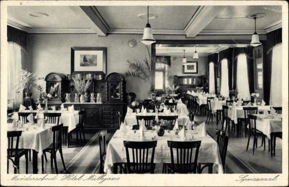 Ak Manderscheid in der Eifel Rheinland Pfalz, Blick in den Speisesaal vom Hotel Müllejans