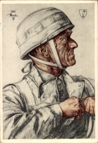 Artist Postcard Willrich, Wolfgang, Major General Eugen Meindl, paratrooper, portrait