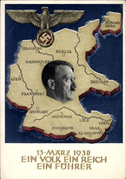 Postal stationery PC small, one people, one empire, one leader, annexation of Austria 1938, Greater Germany