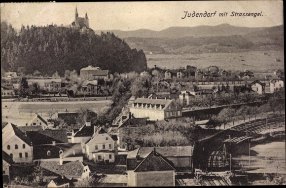 PC Judendorf Straßengel Styria, total view of the village, train station, track side