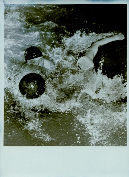Photo water polo, national tournament 1953, Stadtbad Mitte, Stern Hamburg, Chemie Dessau