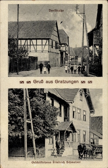 Ak Gratzungen Friedrichsthal Bleicherode am Harz, Dorfstraße, Geschäft Friedrich Schmelzer